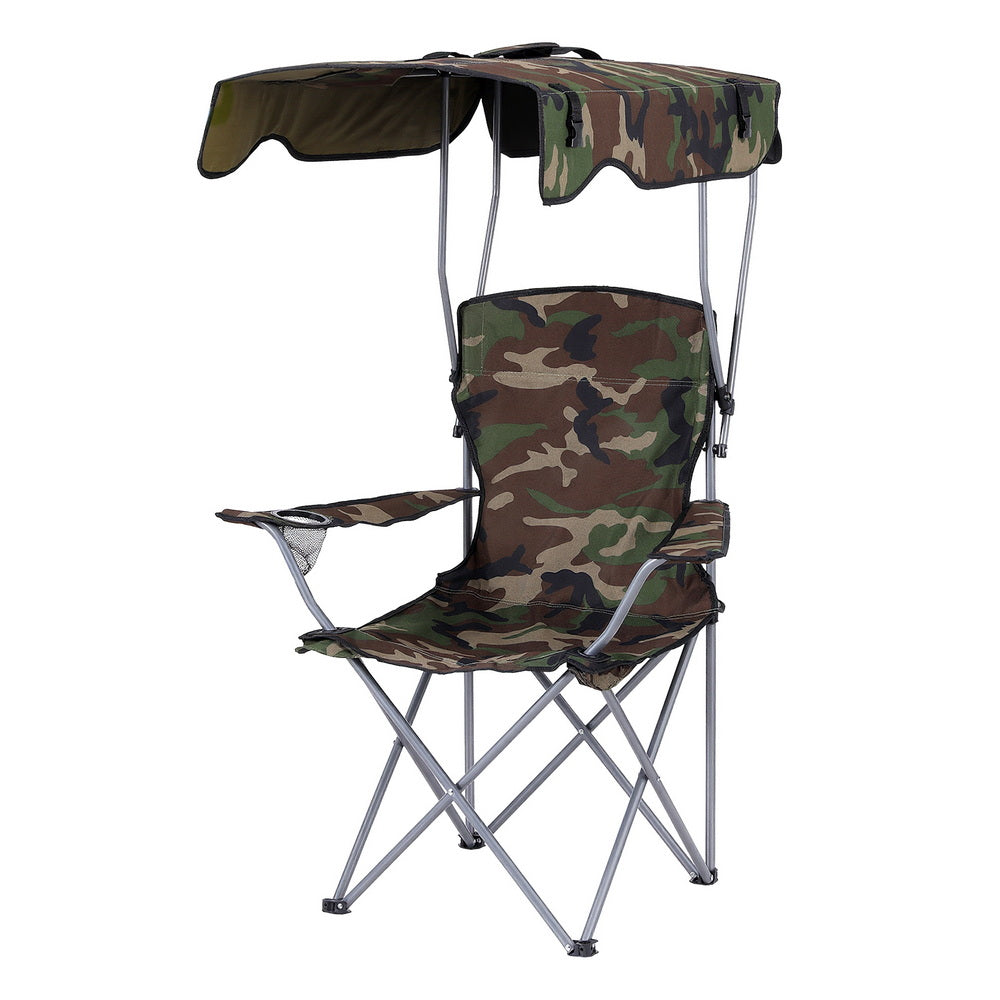 Weisshorn Camping Chair With Canopy Folding Outdoor Portable Seat Lightweight Beach Picnic Fishing Capacity 120KG Army Green - Image 2