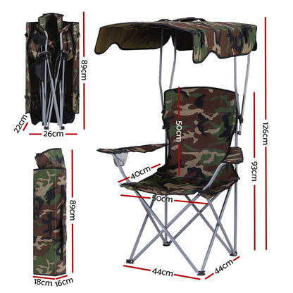 Weisshorn Camping Chair With Canopy Folding Outdoor Portable Seat Lightweight Beach Picnic Fishing Capacity 120KG Army Green - Image 3