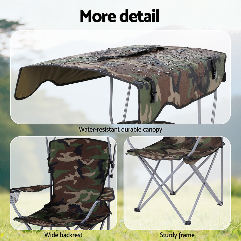 Weisshorn Camping Chair With Canopy Folding Outdoor Portable Seat Lightweight Beach Picnic Fishing Capacity 120KG Army Green - Image 8