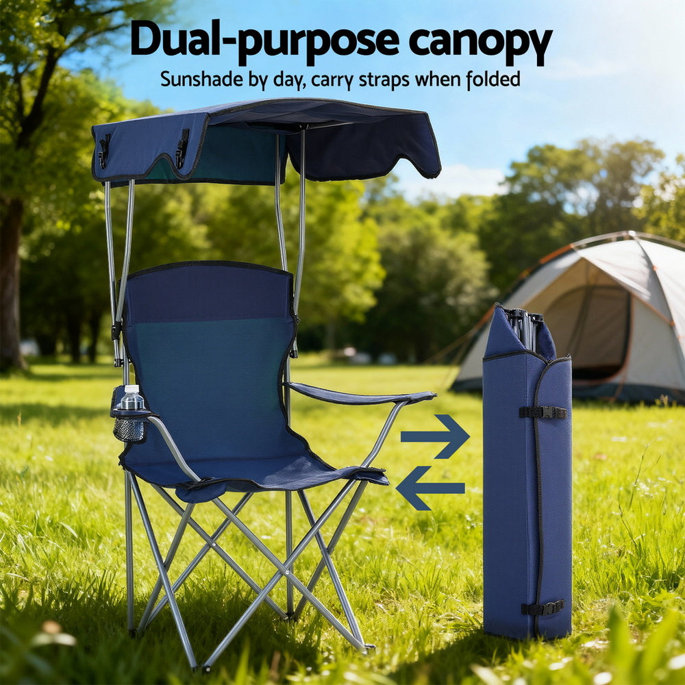 Weisshorn Camping Chair With Canopy Folding Outdoor Portable Seat Lightweight Beach Picnic Fishing Capacity 120KG Navy Blue - Image 5