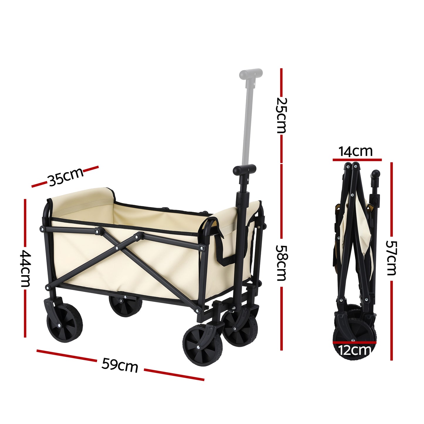 Gardeon Garden Cart Folding Trolley Camping Wagon Barrow Outdoor Beach Beige - Image 3