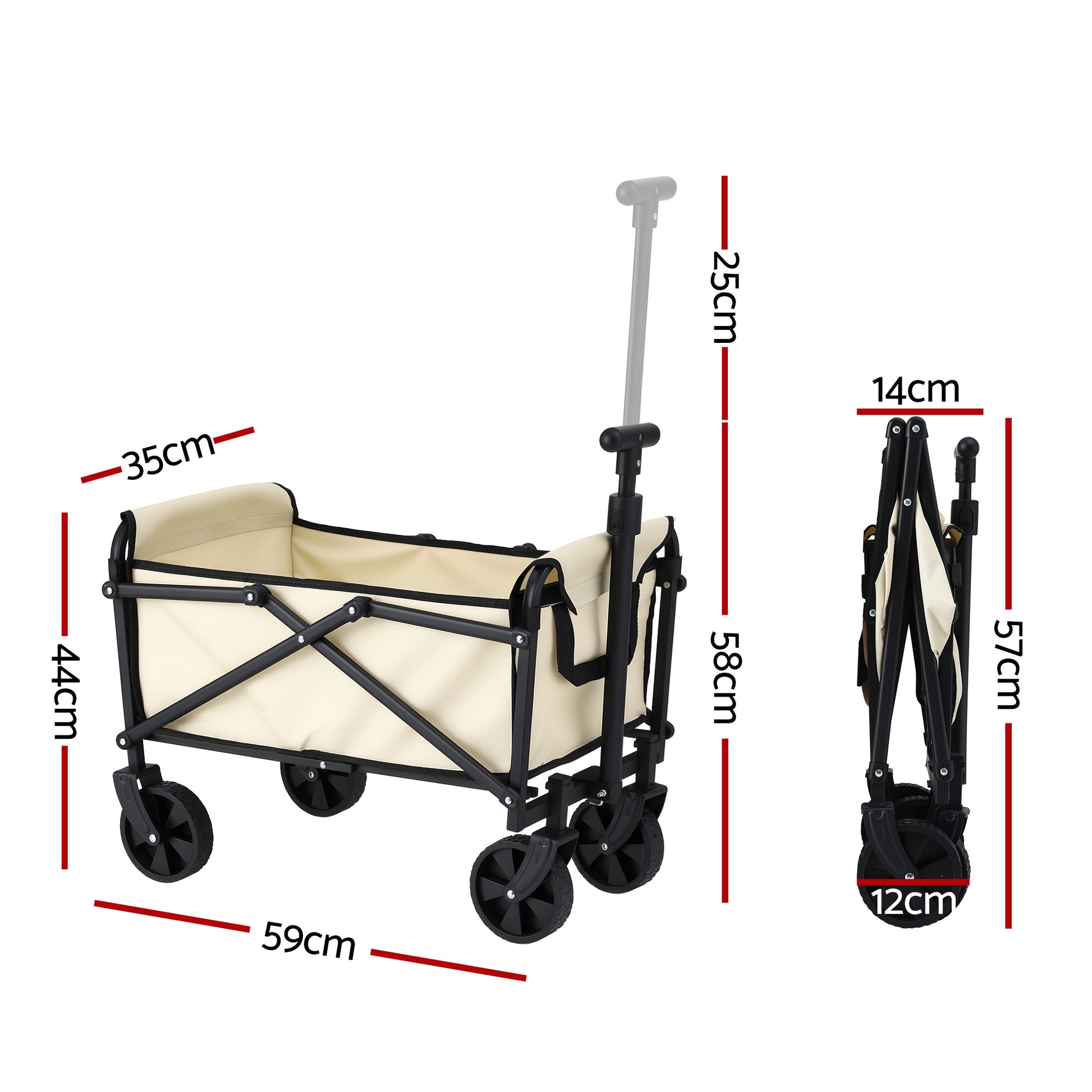 Gardeon Garden Cart Folding Trolley Camping Wagon Barrow Outdoor Beach Beige - Image 3