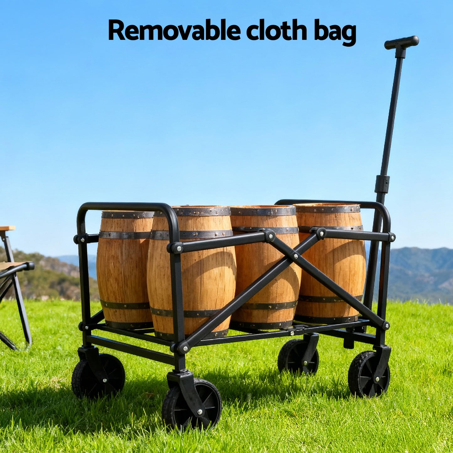 Gardeon Garden Cart Folding Trolley Camping Wagon Barrow Outdoor Beach Beige - Image 6