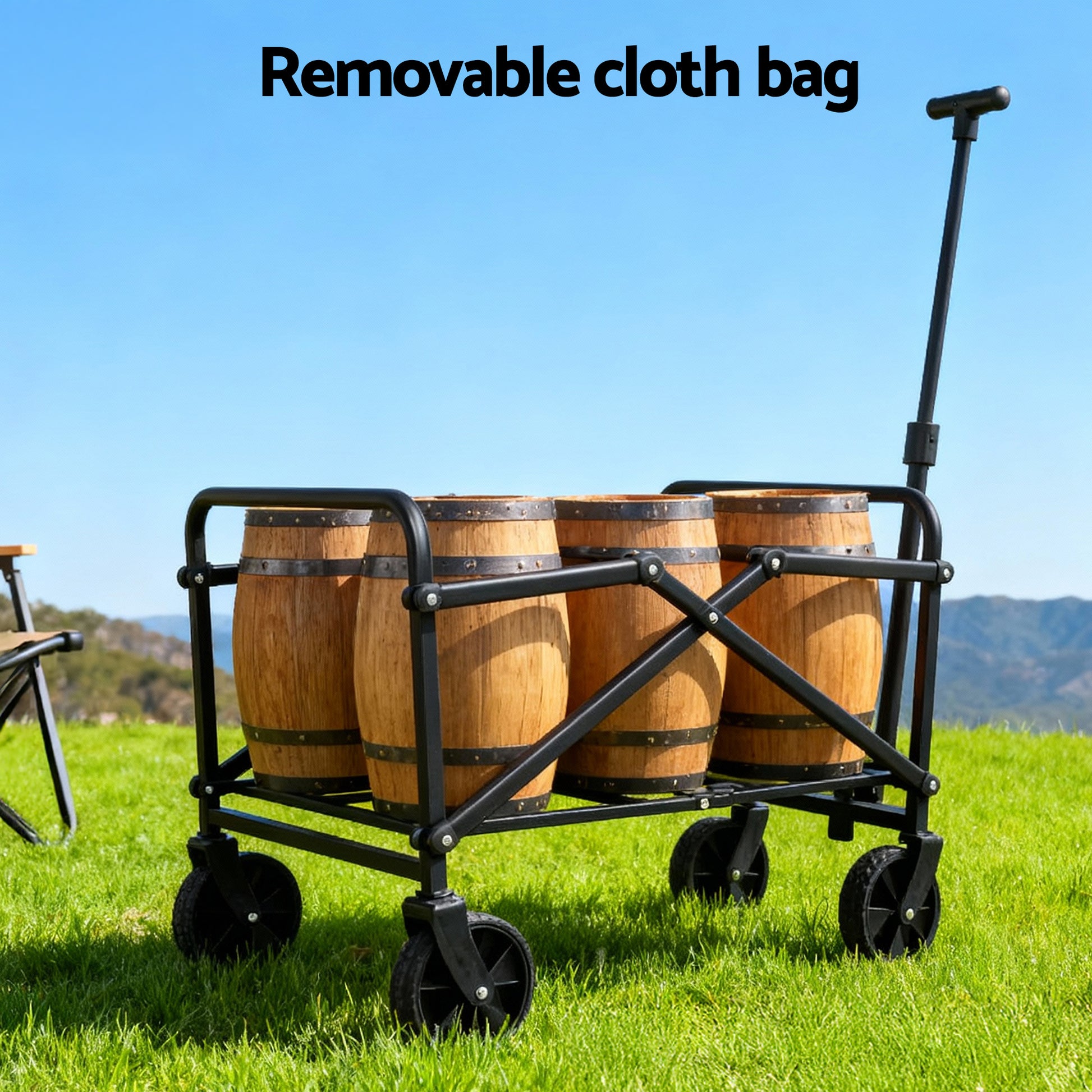 Gardeon Garden Cart Folding Trolley Camping Wagon Barrow Outdoor Beach Beige - Image 6
