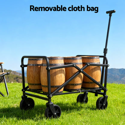 Gardeon Garden Cart Folding Trolley Camping Wagon Barrow Outdoor Beach Beige - Image 6