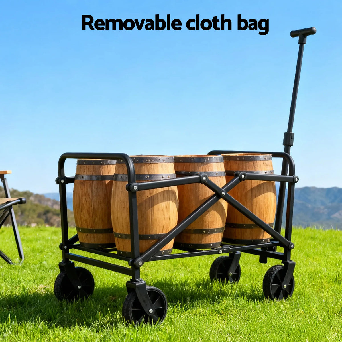 Gardeon Garden Cart Folding Trolley Camping Wagon Barrow Outdoor Beach Beige - Image 6
