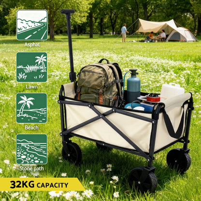 Gardeon Garden Cart Folding Trolley Camping Wagon Barrow Outdoor Beach Beige - Image 7
