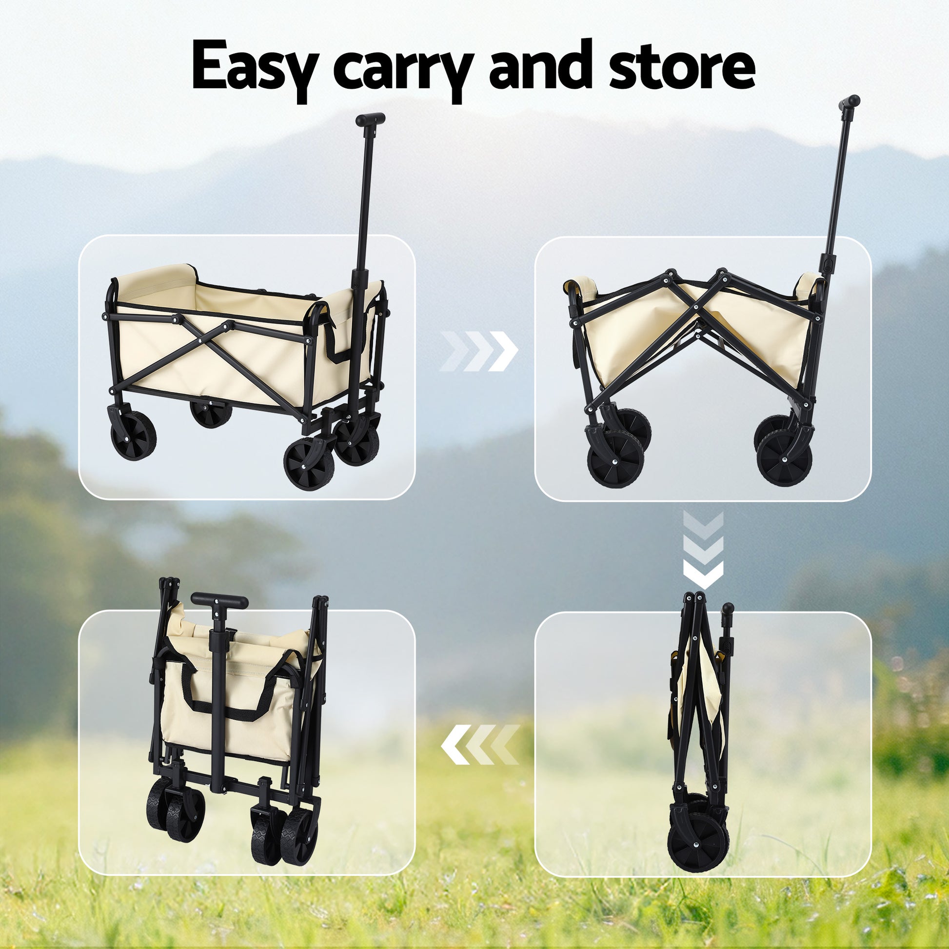 Gardeon Garden Cart Folding Trolley Camping Wagon Barrow Outdoor Beach Beige - Image 8