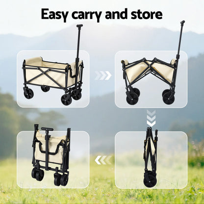 Gardeon Garden Cart Folding Trolley Camping Wagon Barrow Outdoor Beach Beige - Image 8