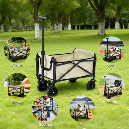 Gardeon Garden Cart Folding Trolley Camping Wagon Barrow Outdoor Beach Beige - Image 9