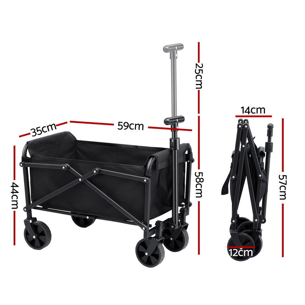 Gardeon Garden Cart Folding Trolley Camping Wagon Barrow Outdoor Beach Black - Image 3