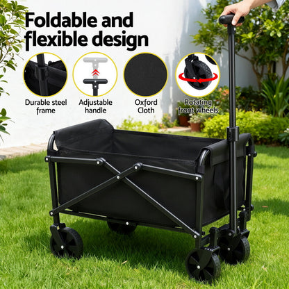 Gardeon Garden Cart Folding Trolley Camping Wagon Barrow Outdoor Beach Black - Image 5
