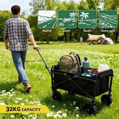 Gardeon Garden Cart Folding Trolley Camping Wagon Barrow Outdoor Beach Black - Image 6