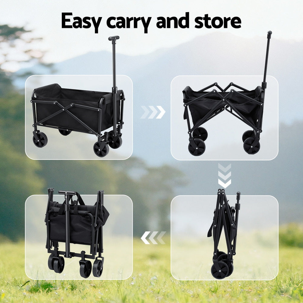 Gardeon Garden Cart Folding Trolley Camping Wagon Barrow Outdoor Beach Black - Image 7