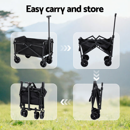 Gardeon Garden Cart Folding Trolley Camping Wagon Barrow Outdoor Beach Black - Image 7