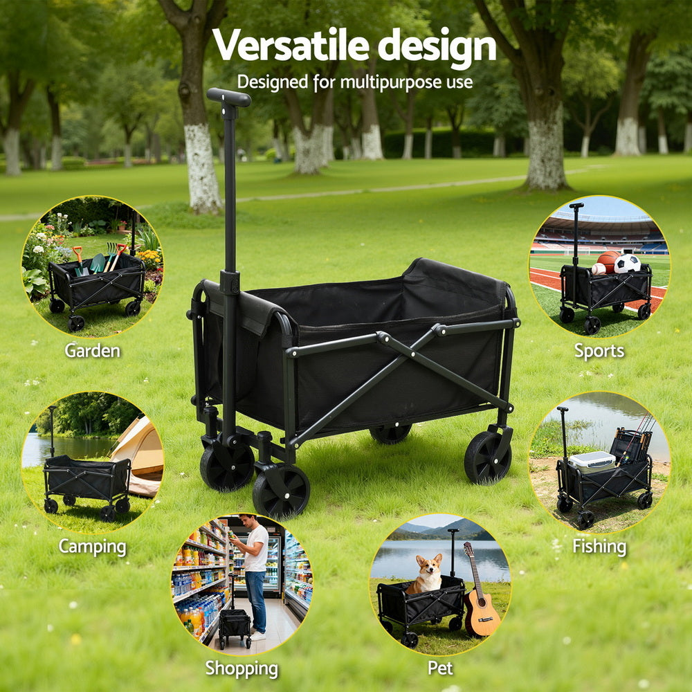 Gardeon Garden Cart Folding Trolley Camping Wagon Barrow Outdoor Beach Black - Image 8