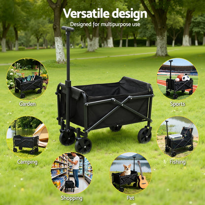 Gardeon Garden Cart Folding Trolley Camping Wagon Barrow Outdoor Beach Black - Image 8