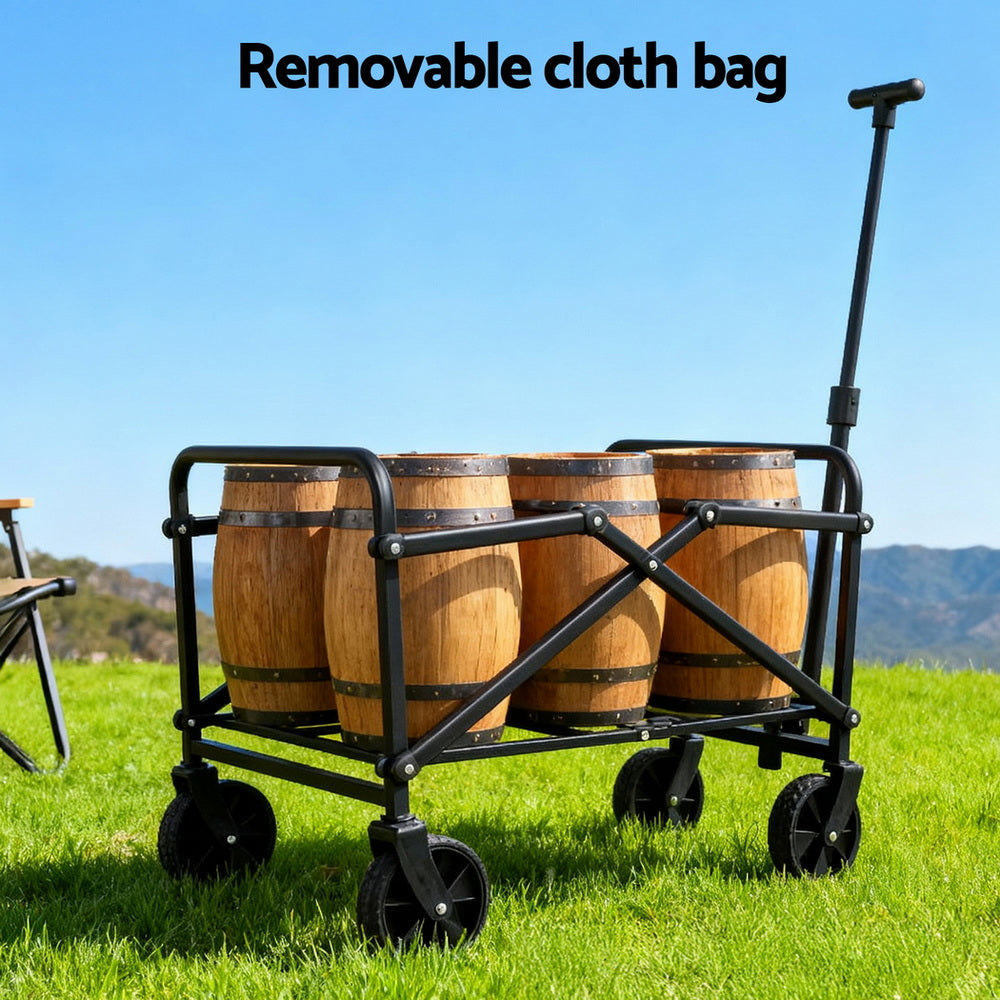Gardeon Garden Cart Folding Trolley Camping Wagon Barrow Outdoor Beach Black - Image 9