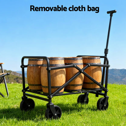 Gardeon Garden Cart Folding Trolley Camping Wagon Barrow Outdoor Beach Black - Image 9