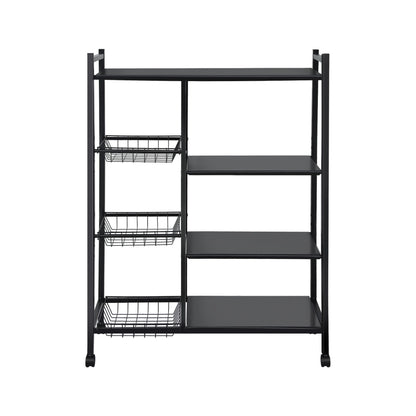 Artiss 4-Tier Kitchen Rack Microwave Bakers Storage Shelf with 3 Baskets Wheels - Image 4