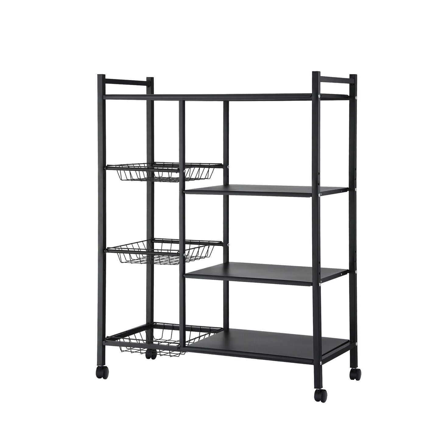 Artiss 4-Tier Kitchen Rack Microwave Bakers Storage Shelf with 3 Baskets Wheels - Image 9