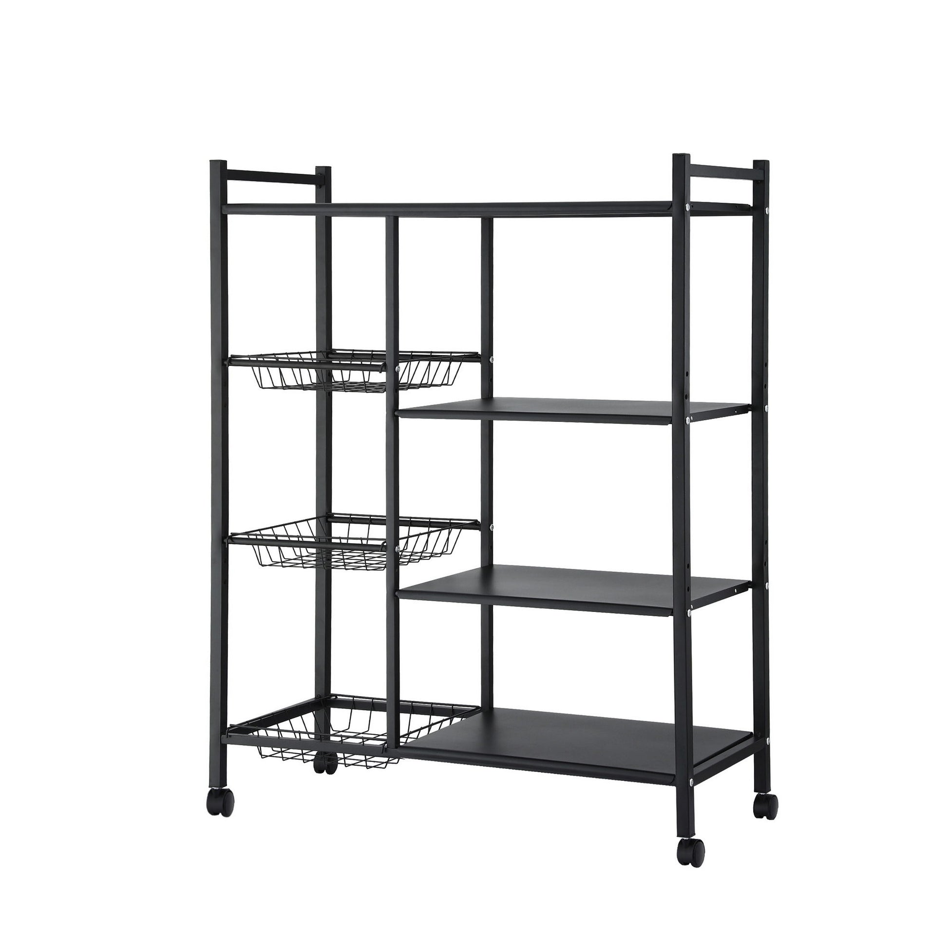 Artiss 4-Tier Kitchen Rack Microwave Bakers Storage Shelf with 3 Baskets Wheels - Image 9