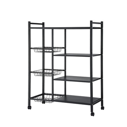Artiss 4-Tier Kitchen Rack Microwave Bakers Storage Shelf with 3 Baskets Wheels - Image 9