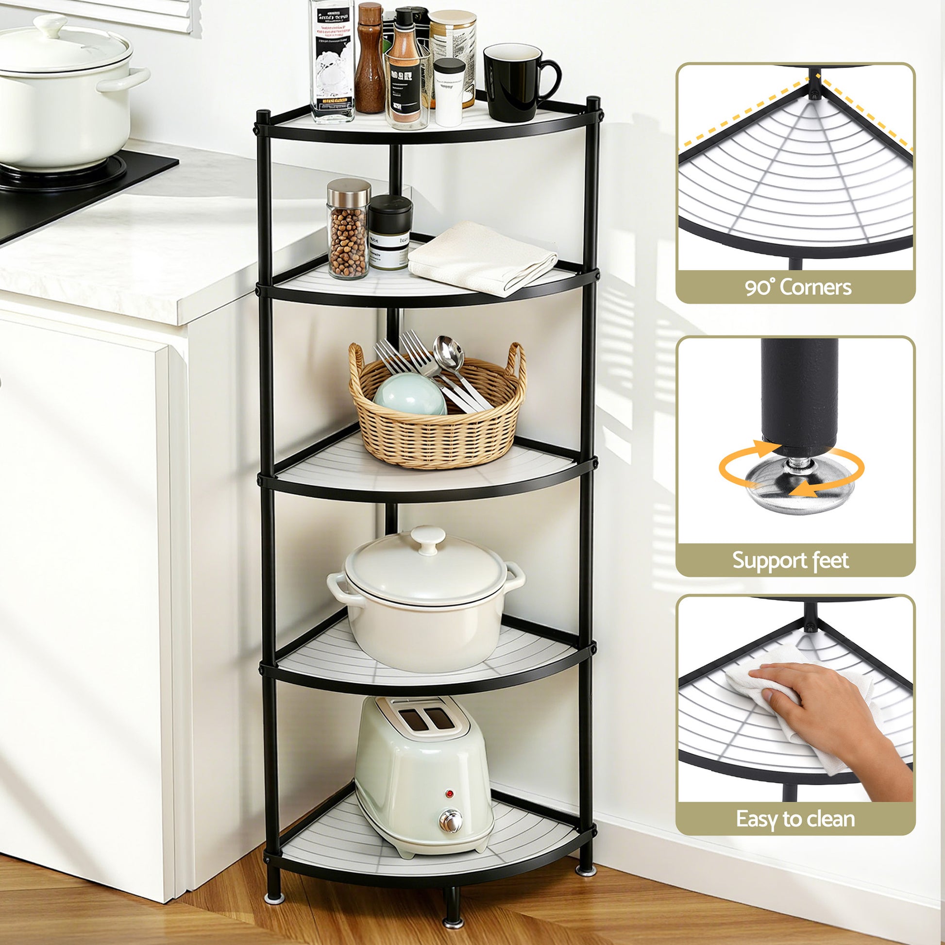 Artiss 5-Tier Kitchen Corner Shelf Rack Stand Microwave Metal Storage Shelves - Image 6