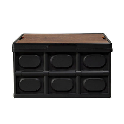 Gardeon Collapsible Outdoor Storage Box 50L Stackable Folding Camping Organizer Plywood Lid Black - Image 4