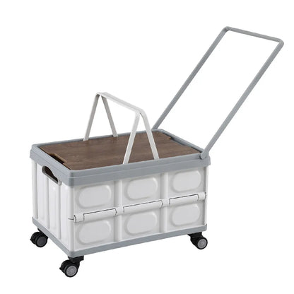 Gardeon Collapsible Outdoor Storage Box 54L Stackable Folding Camping Organizer Wheels Plywood Lid Beige - Image 2
