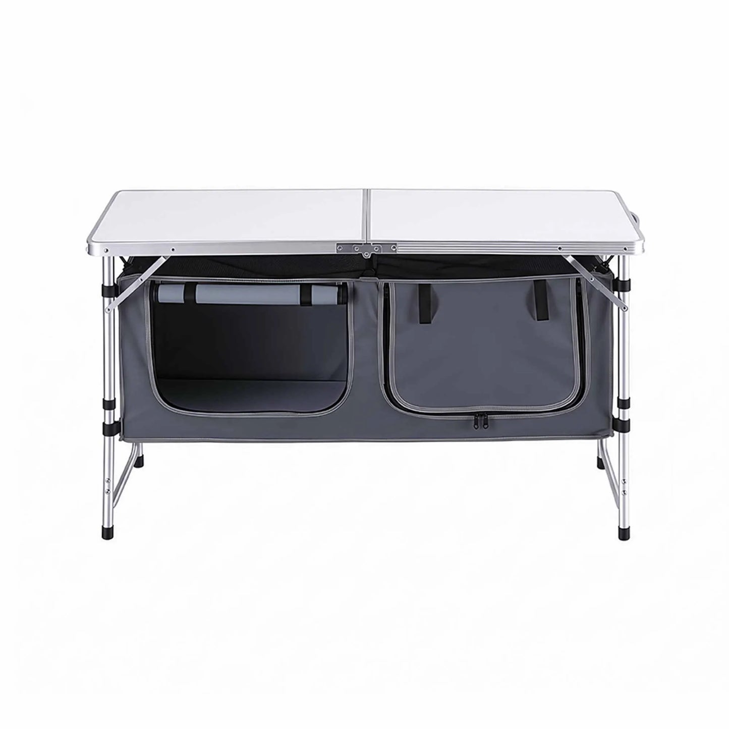 Weisshorn Camping Table Adjustable Storage Cabinet Aluminum MDF 120cm Grey - Image 3
