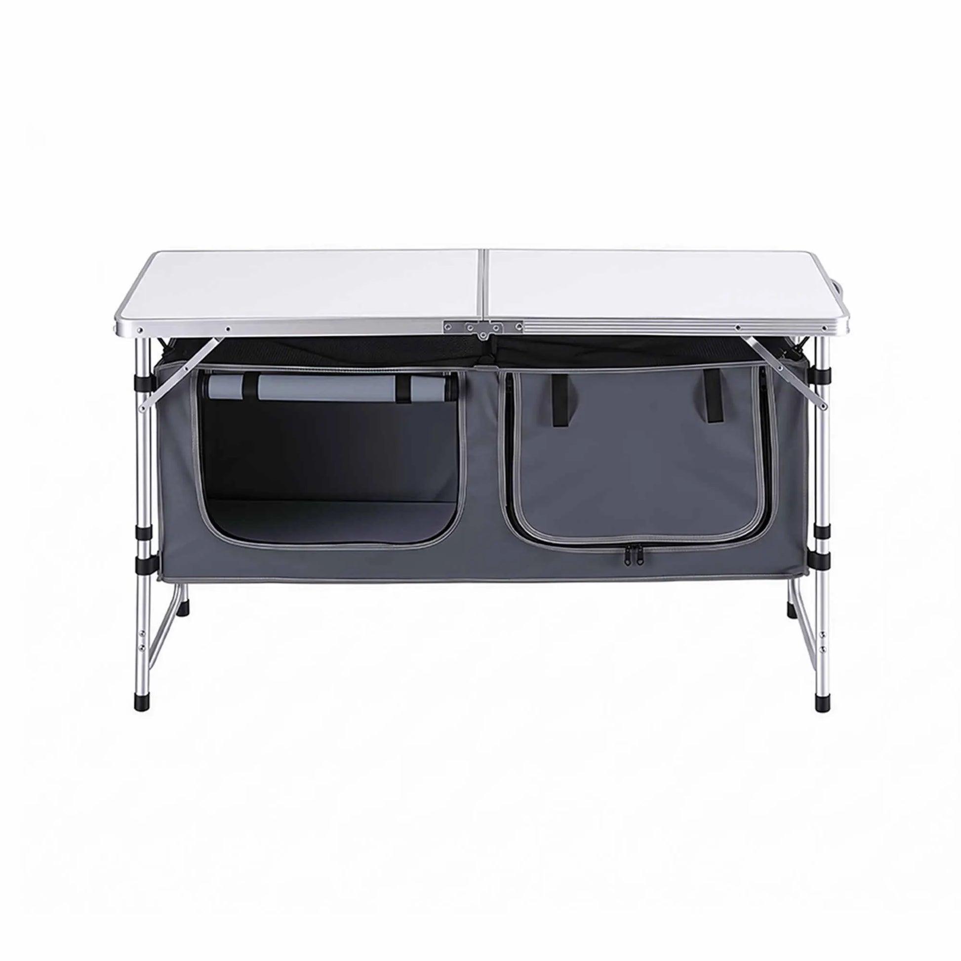 Weisshorn Camping Table Adjustable Storage Cabinet Aluminum MDF 120cm Grey - Image 3