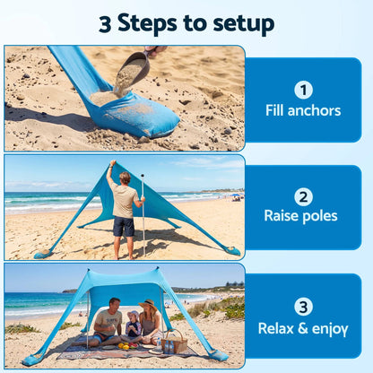 Weisshorn Camping Tent Beach Tent Canopy Sun Shelter Portable Blue - Image 4