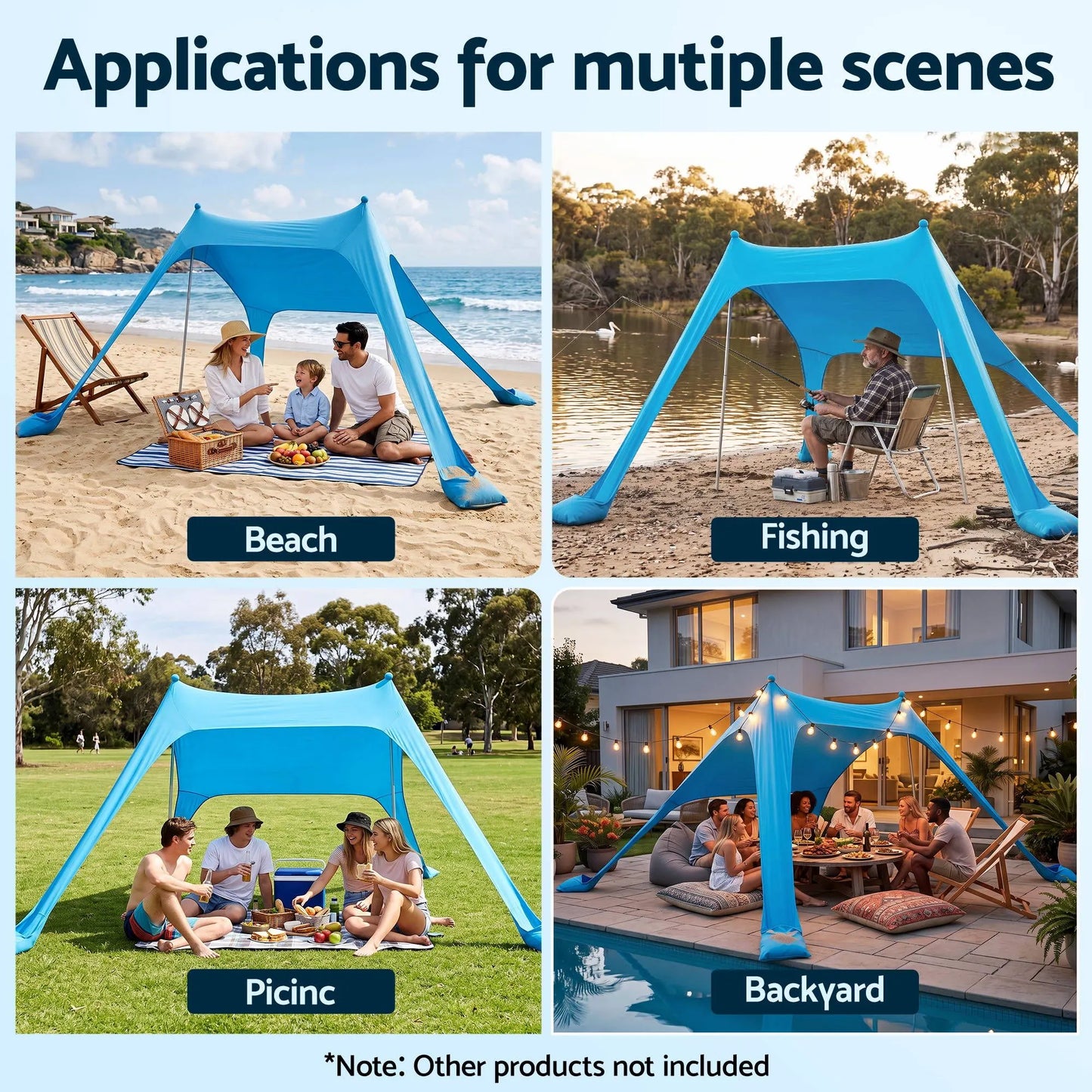 Weisshorn Camping Tent Beach Tent Canopy Sun Shelter Portable Blue - Image 6