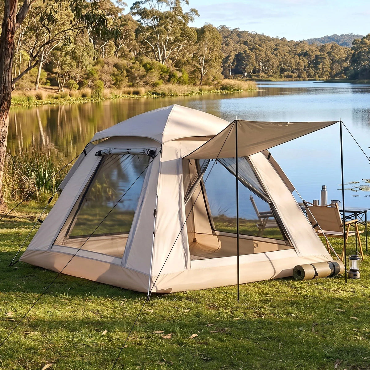 Weisshorn Camping Tent Family Shelter 210D Oxford Fabric Awning 210cm Khaki