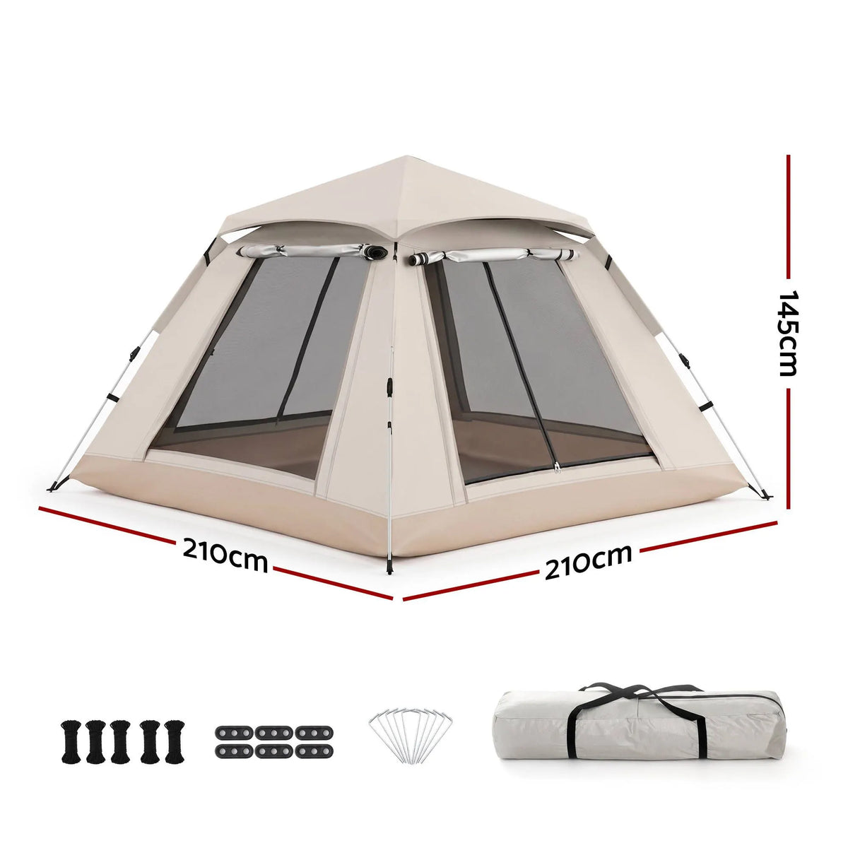 Weisshorn Camping Tent Family Shelter 210D Oxford Fabric Awning 210cm Khaki - Image 2