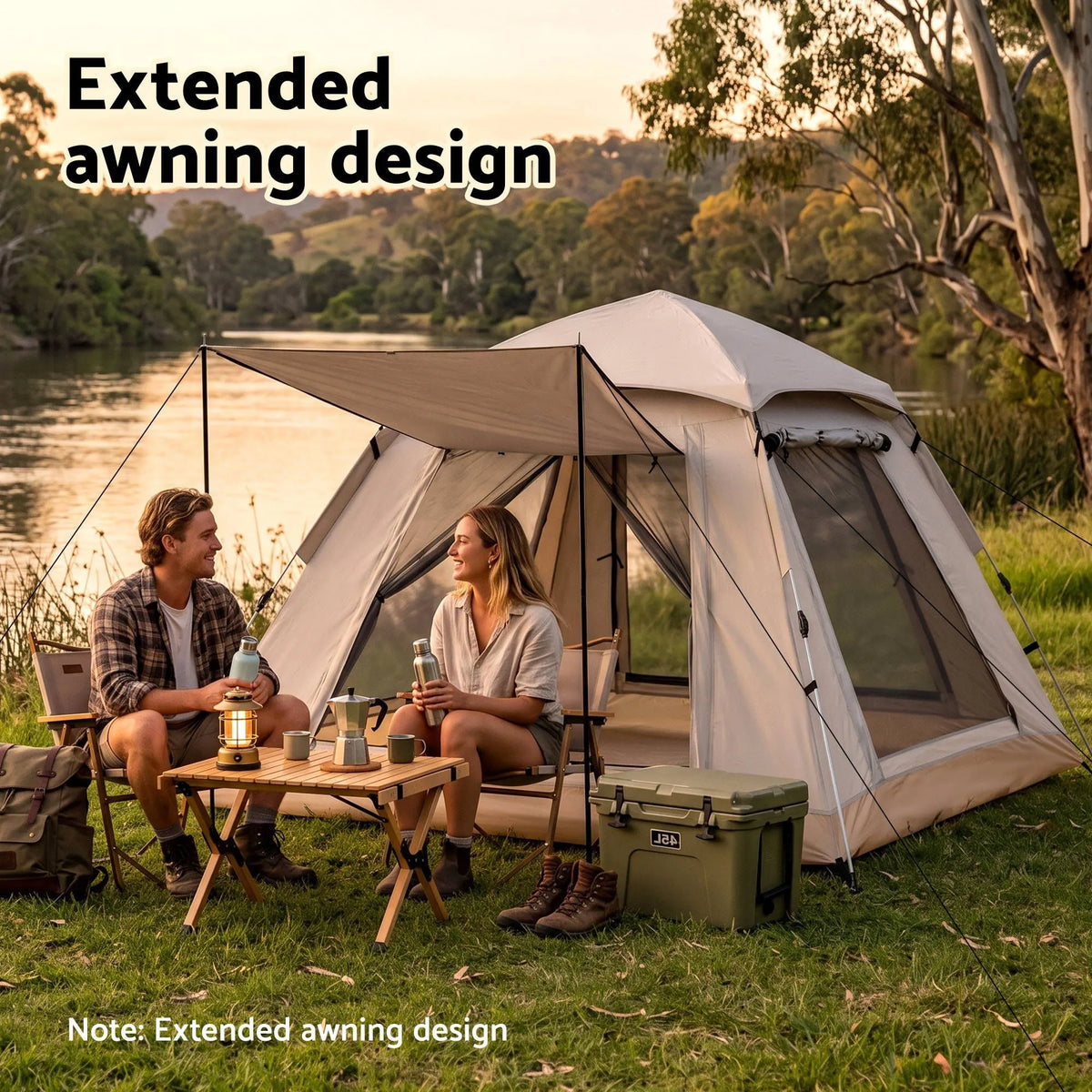 Weisshorn Camping Tent Family Shelter 210D Oxford Fabric Awning 210cm Khaki - Image 4