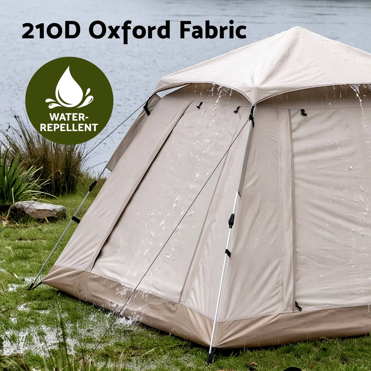 Weisshorn Camping Tent Family Shelter 210D Oxford Fabric Awning 210cm Khaki - Image 5