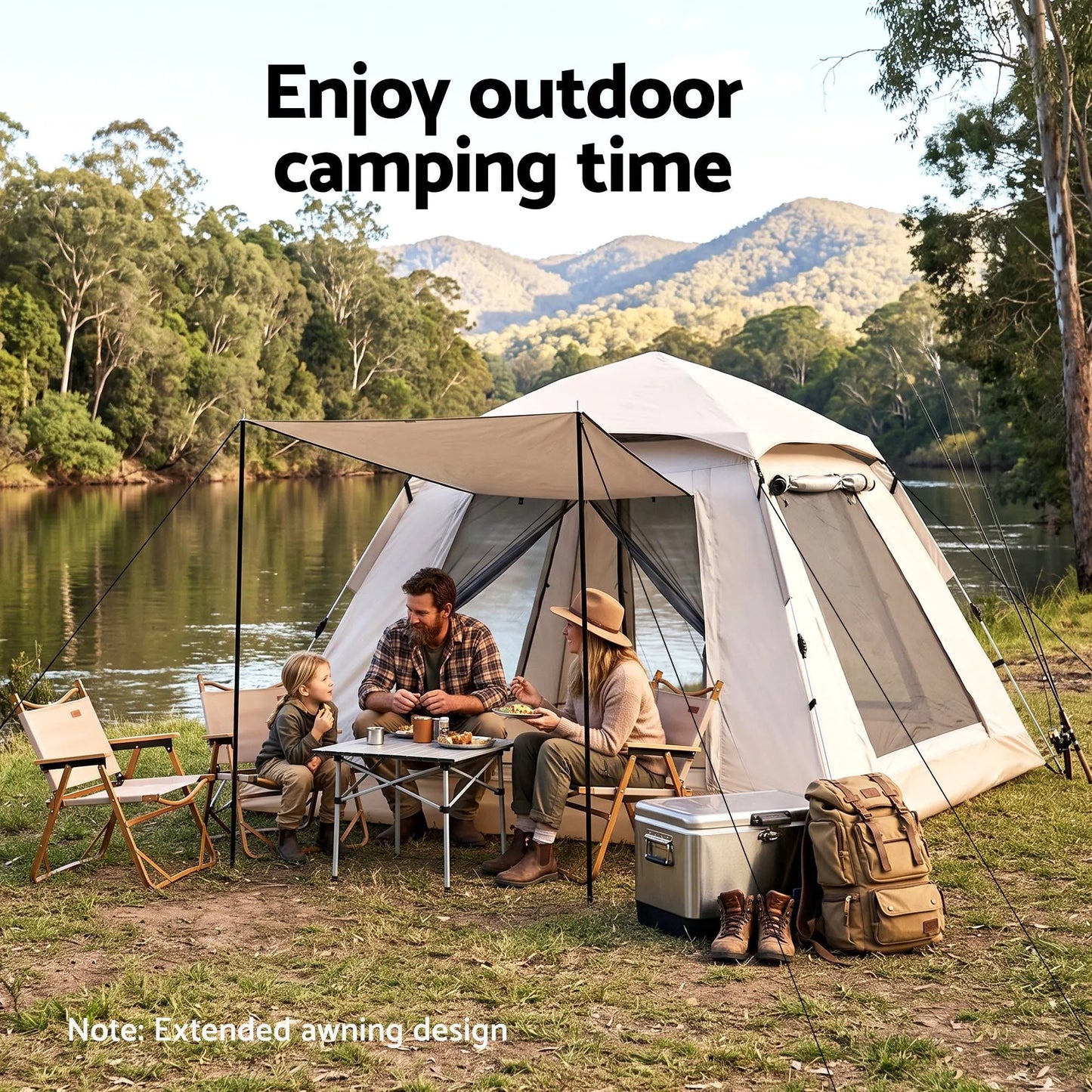 Weisshorn Camping Tent Family Shelter 210D Oxford Fabric Awning 210cm Khaki - Image 8