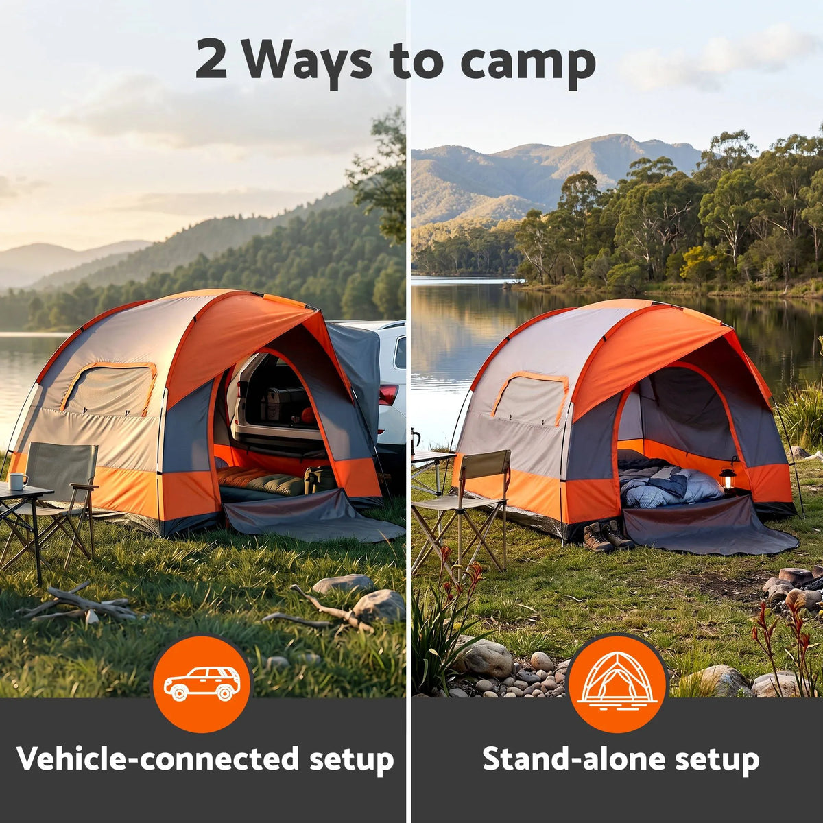 Weisshorn Camping Tent SUV Family Camping Car Tent 6-8 Person 250cm Orange - Image 4