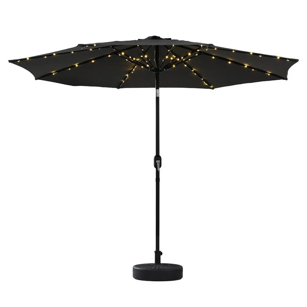 Instahut Outdoor Umbrella 2.9m Market Umbrella with Base String Light Black - Image 2