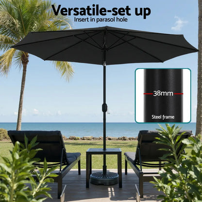 Instahut Outdoor Umbrella 2.9m Market Umbrella with Base String Light Black - Image 5