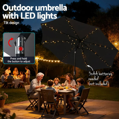 Instahut Outdoor Umbrella 2.9m Market Umbrella with Base String Light Black - Image 6