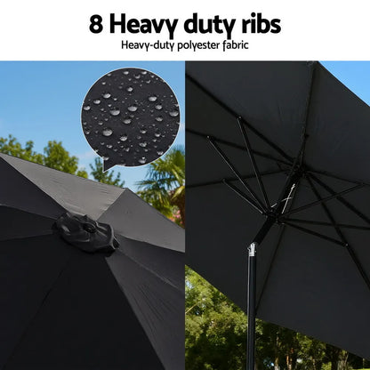 Instahut Outdoor Umbrella 2.9m Market Umbrella with Base String Light Black - Image 7