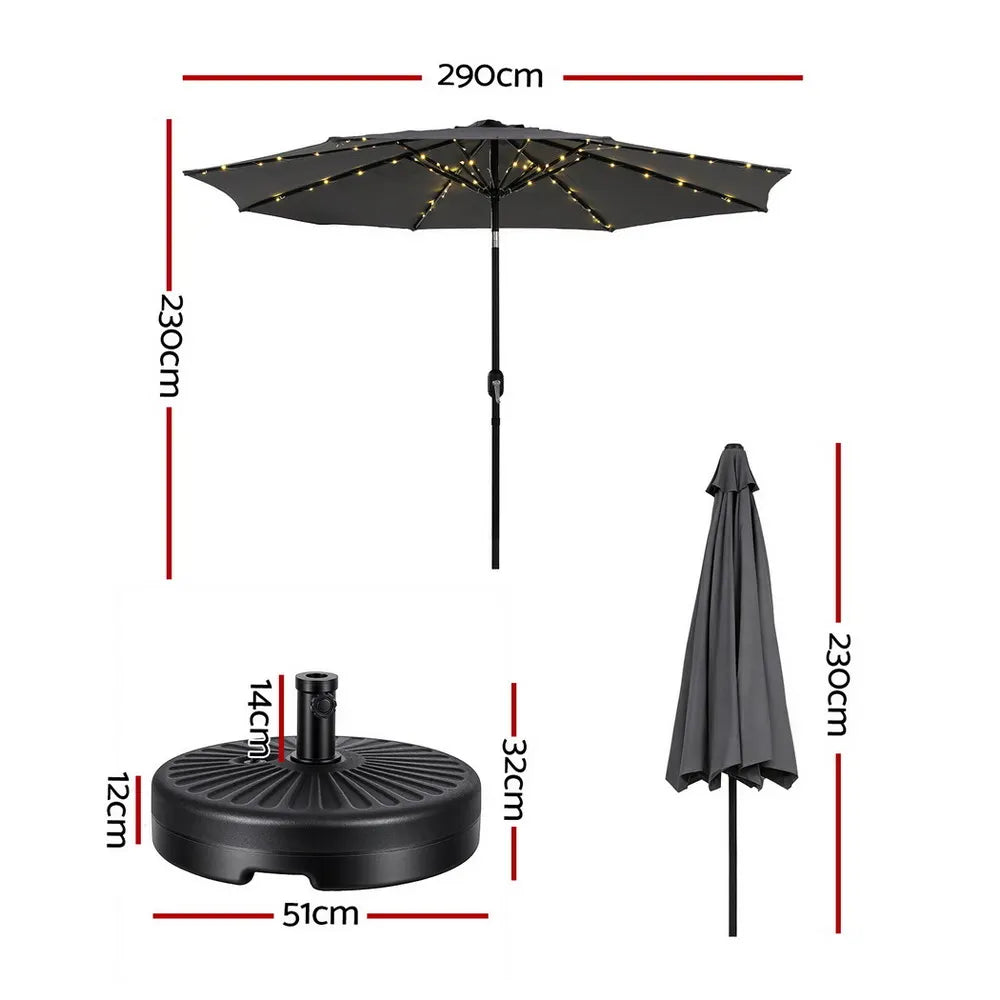 Instahut Outdoor Umbrella 2.9m Market Umbrella with String Light Tilt Charcoal Shade - Image 3
