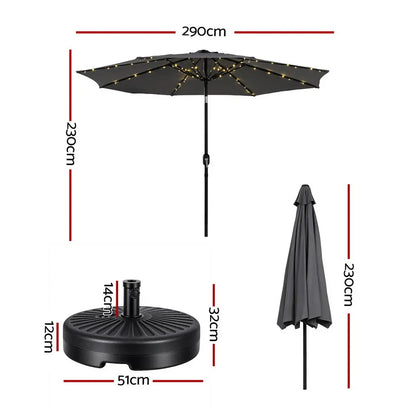 Instahut Outdoor Umbrella 2.9m Market Umbrella with String Light Tilt Charcoal Shade - Image 3
