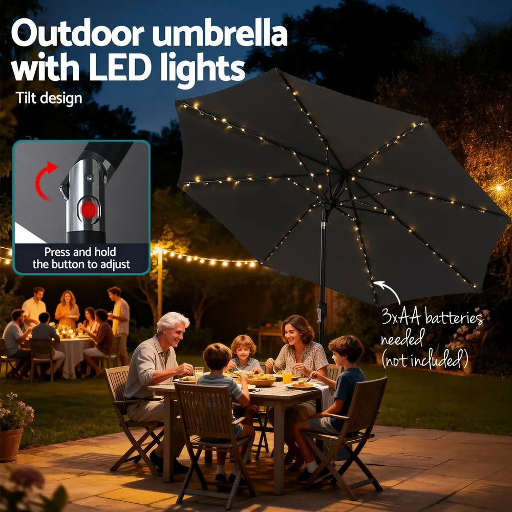 Instahut Outdoor Umbrella 2.9m Market Umbrella with String Light Tilt Charcoal Shade - Image 6