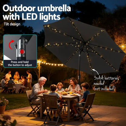 Instahut Outdoor Umbrella 2.9m Market Umbrella with String Light Tilt Charcoal Shade - Image 6