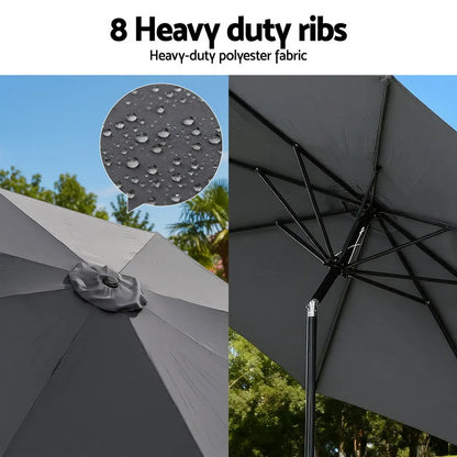 Instahut Outdoor Umbrella 2.9m Market Umbrella with String Light Tilt Charcoal Shade - Image 7