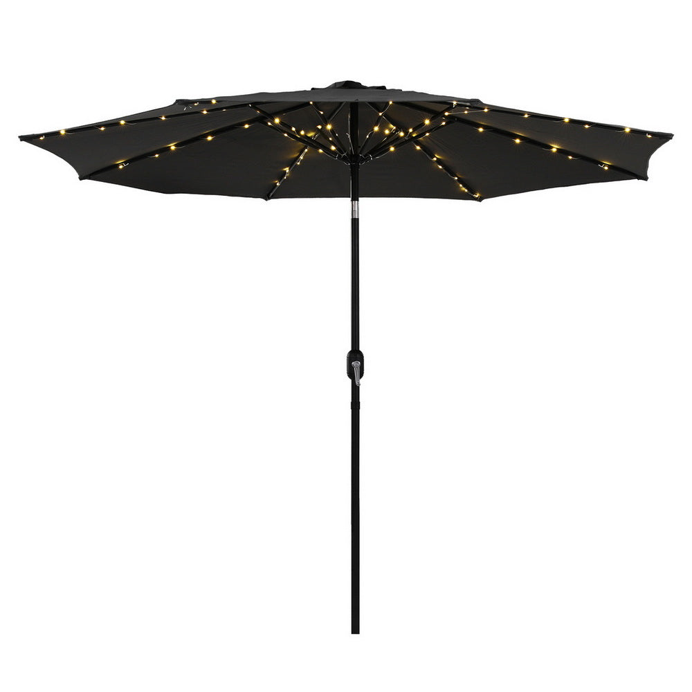 Instahut Outdoor Umbrella 2.9m Market Umbrella with String Light Tilt Black - Image 2